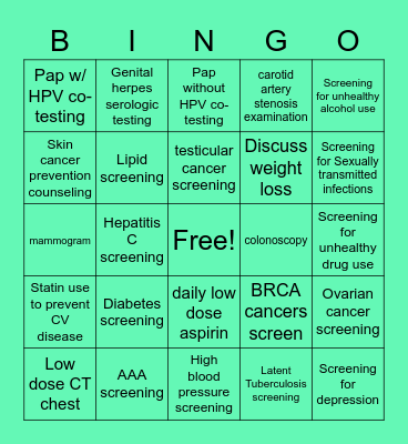 USPSTF BINGO! Bingo Card