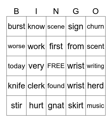 U4 Week 2 Spelling Words Bingo Card