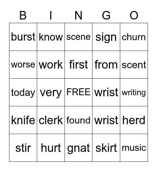 U4 Week 2 Spelling Words Bingo Card