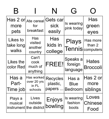 Staff Development - Team Building Bingo Card