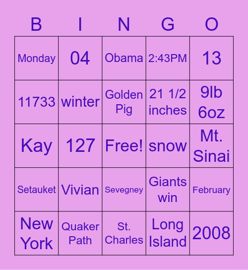 Birthday Bingo Card