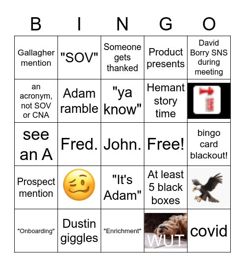 Weekly Team Meeting Bingo Card