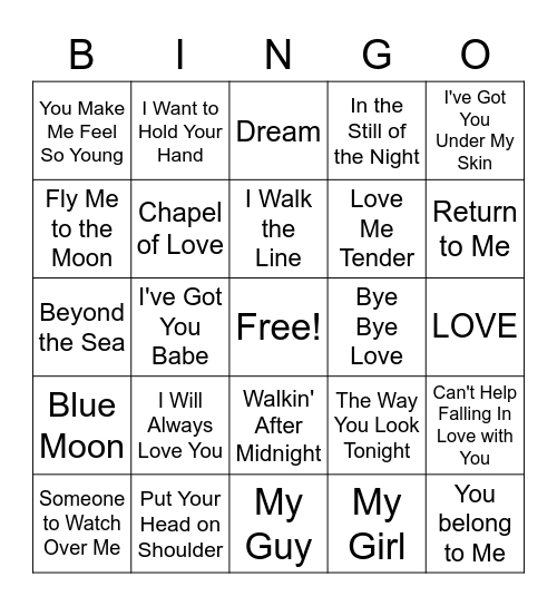 GREAT SONGS Bingo Card