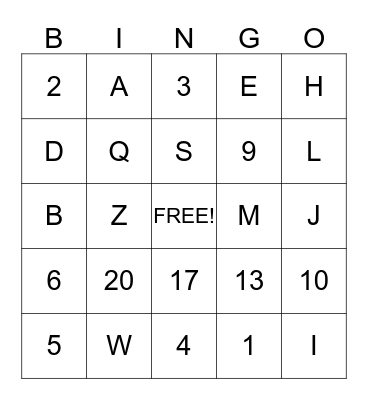 Fun Day Friday Bingo Card