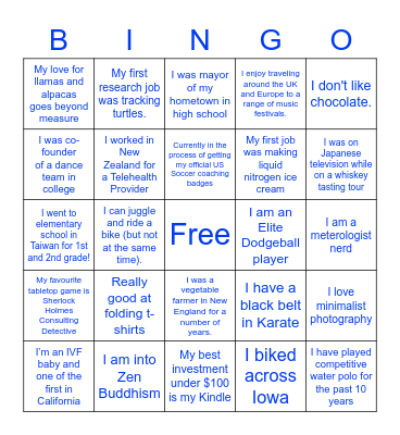 Do you know your teammates? Bingo Card