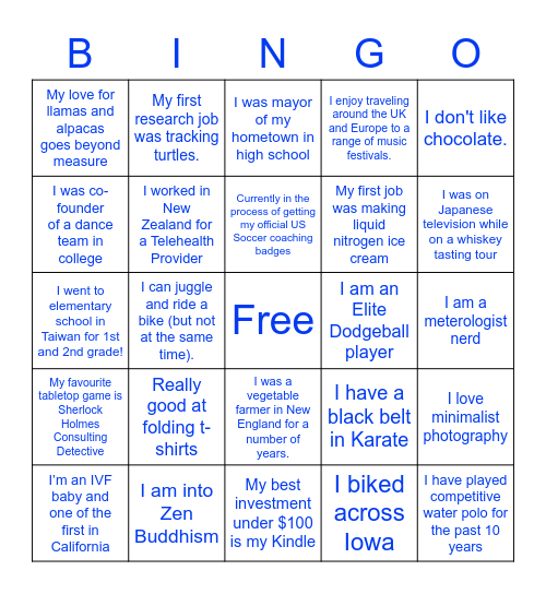 Do you know your teammates? Bingo Card