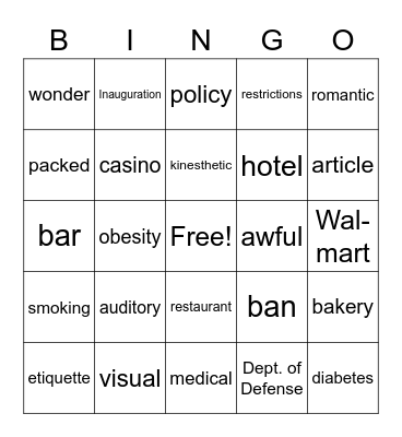 Unit 1 Vocabulary Level 4 Bingo Card