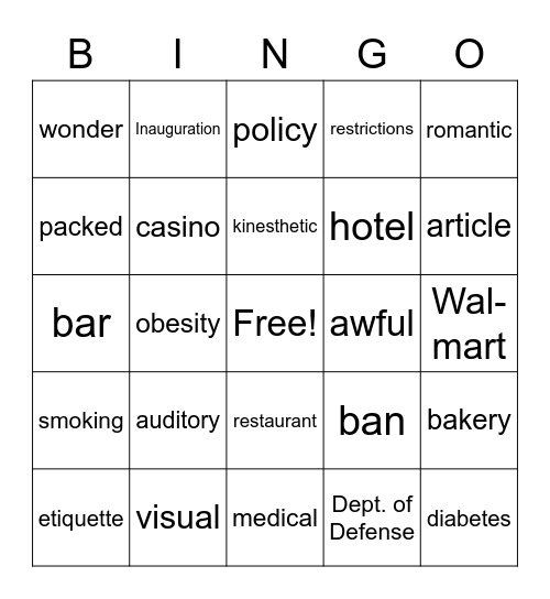 Unit 1 Vocabulary Level 4 Bingo Card