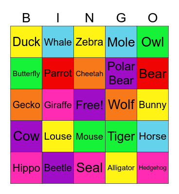 Animal Bingo Card