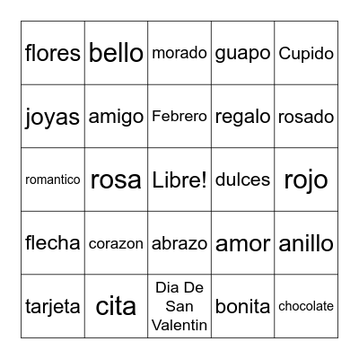 Dia De San Valentin Bingo Card