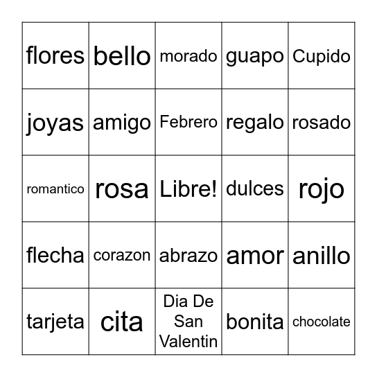 Dia De San Valentin Bingo Card