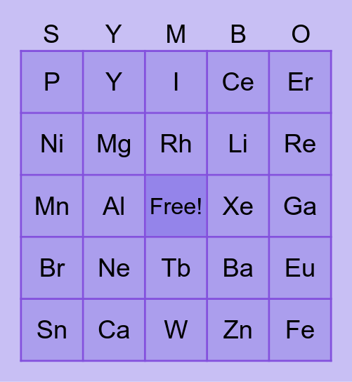 Table of Elements Bingo Card