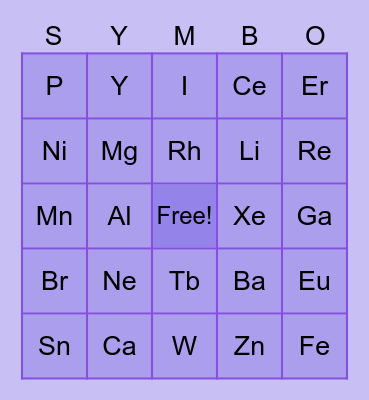 Table of Elements Bingo Card