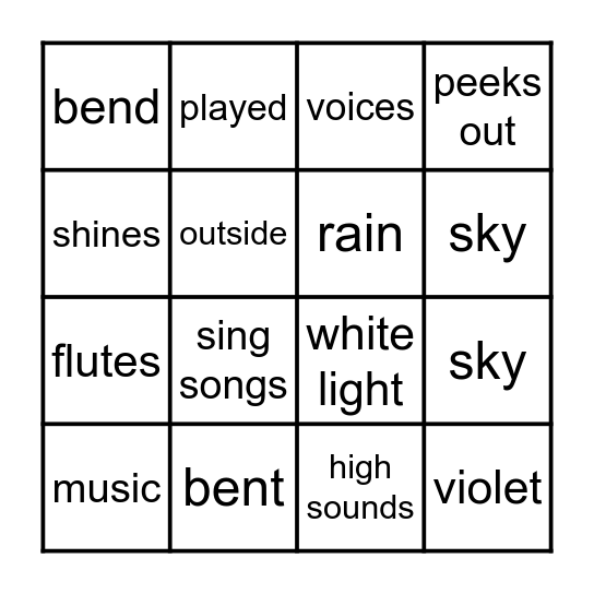 1.3   Rainbows/Music Bingo Card