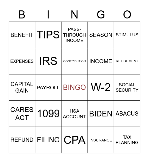 ABACUS TAX BINGO Card