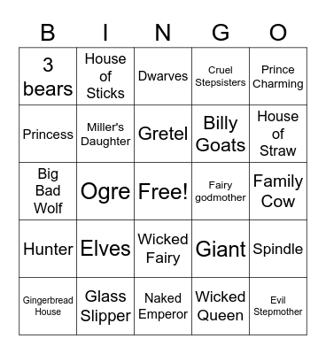 Fractured Fairy Tales Bingo Card