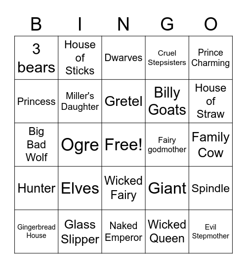 Fractured Fairy Tales Bingo Card