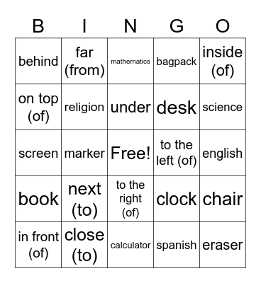 Unidad 5 Bingo Card