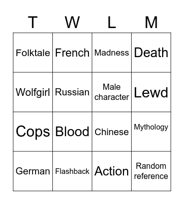 The Wolf in love and Millefeuille Bingo Card