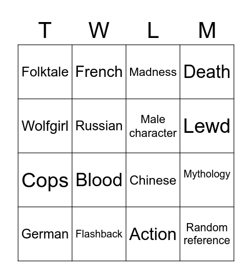 The Wolf in love and Millefeuille Bingo Card