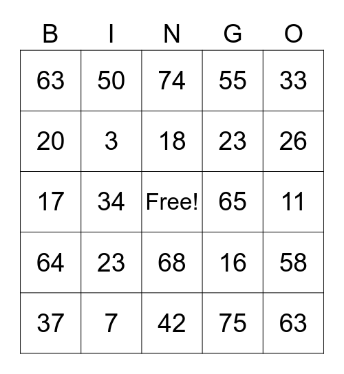Senior Center Phone Bingo Card