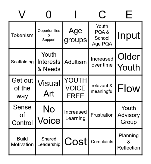 YOUTH VOICE Bingo Card