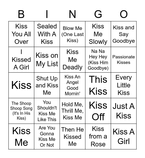 "Kiss" Bingo Card