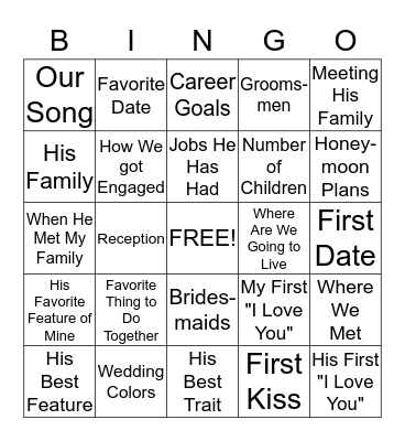 Caroline and Landon Bingo Card
