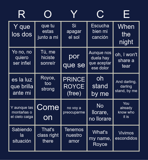 Stand By Me/Recházame-Prince Royce Bingo Card