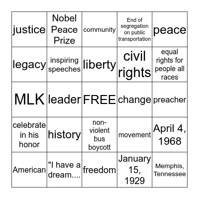 Black History  Bingo Card