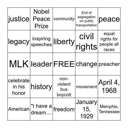 Black History  Bingo Card