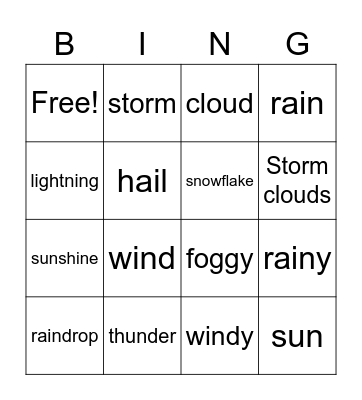 Weather words Bingo Card