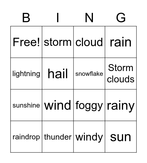 Weather words Bingo Card