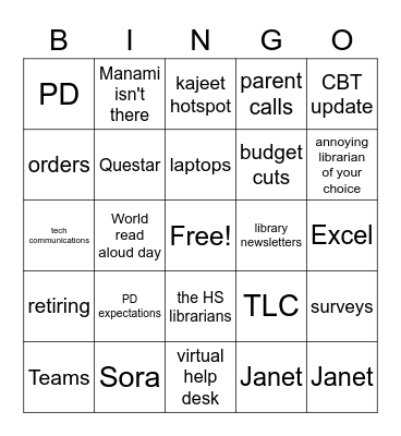 Snowy Day Library Meeting Bingo Card