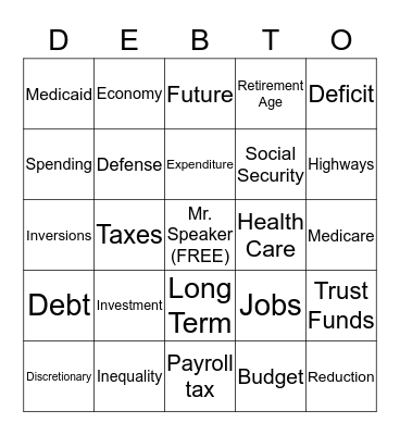 State of the Union DEBT-O Bingo Card