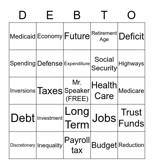 State of the Union DEBT-O Bingo Card