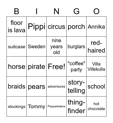 Pippi Longstocking Bingo Card
