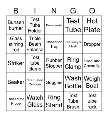 Lab Equipment Bingo Card