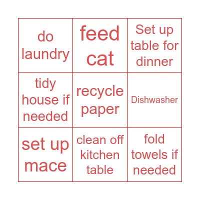 Afternoon Routine Bingo Card