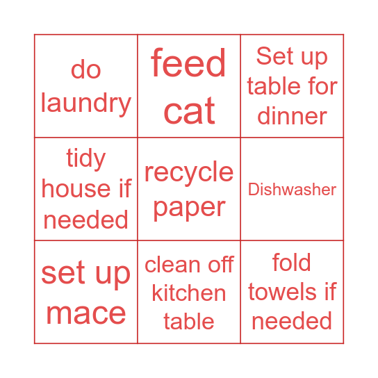 Afternoon Routine Bingo Card