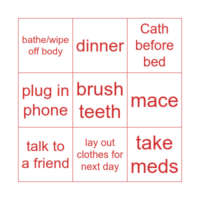 Evening Routine Bingo Card