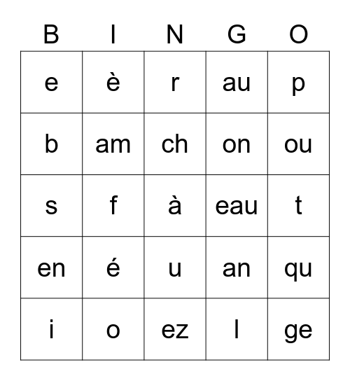 Revisions Des Sons Bingo Card
