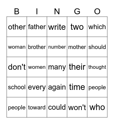 2nd Quarter Bingo Card