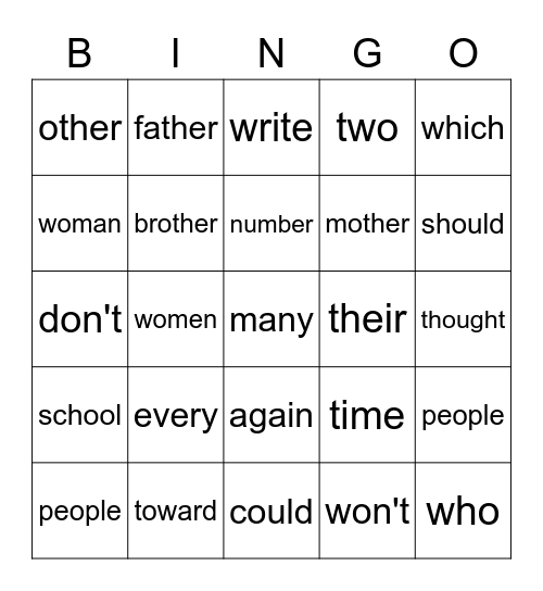 2nd Quarter Bingo Card