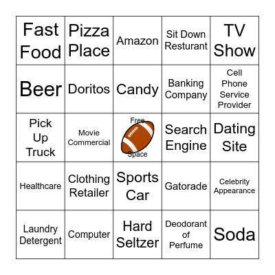 Super Bowl Commercial Bingo Card