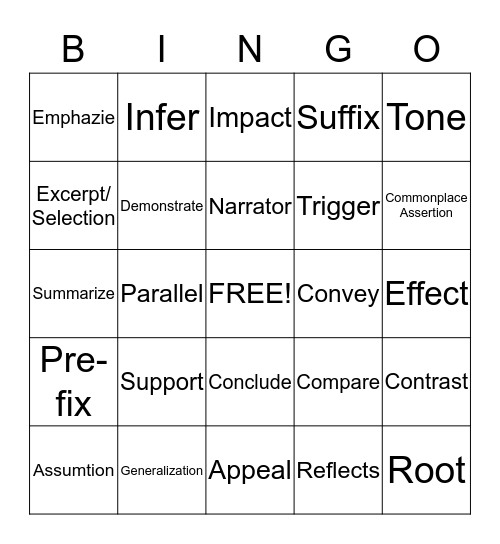 STARR Vocabulary Bingo Card