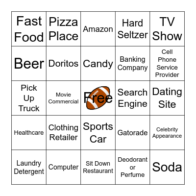 Super Bowl Commercial Bingo Card