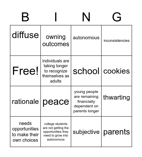 Parental Bingo Card