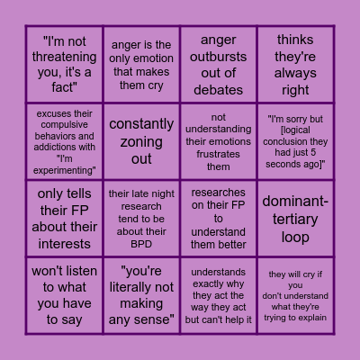 BORDERLINE xNTx Bingo Card