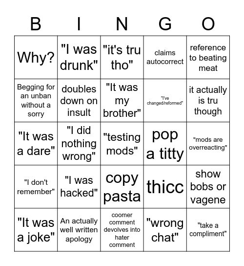 Poki Unban Request Bingo Card